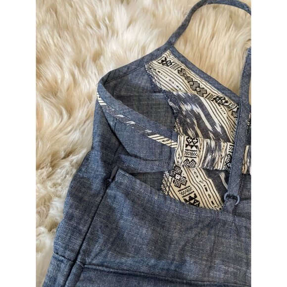 Anthropologie Vintage-Inspired Y2K Navy & Ivory Boho Tribal Print Dress Halter N - Picture 7 of 16